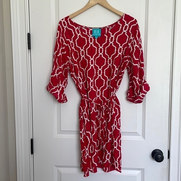 Escapada Women’s 3/4 Sleeves Patterned Swim Coverup Red /White XL - Picture 2 of 7